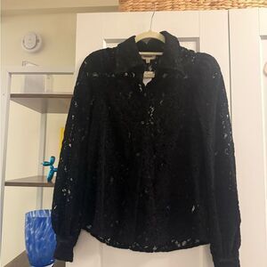 L'AGENCE Black Lace Collared Top